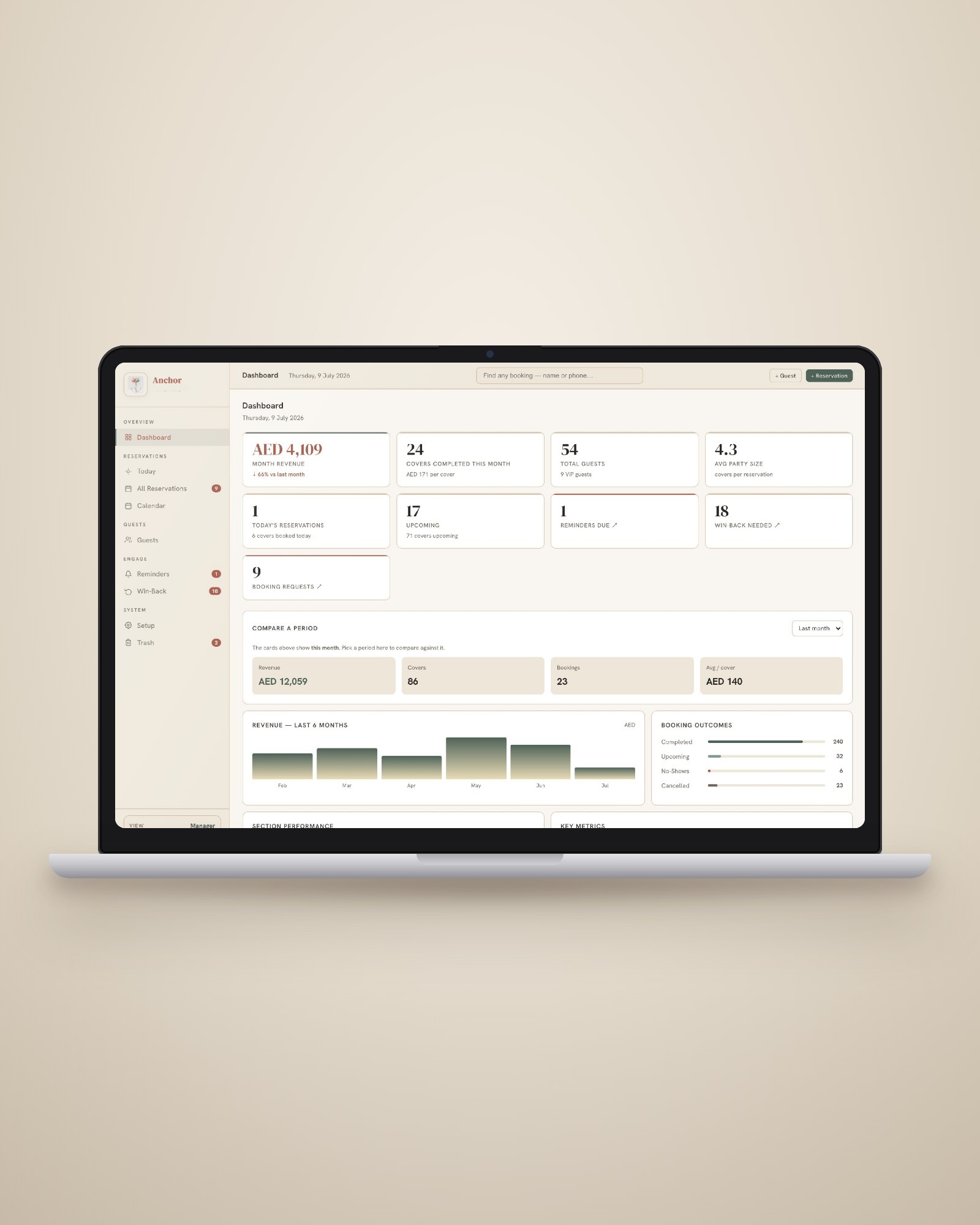 The owner's booking dashboard on a laptop